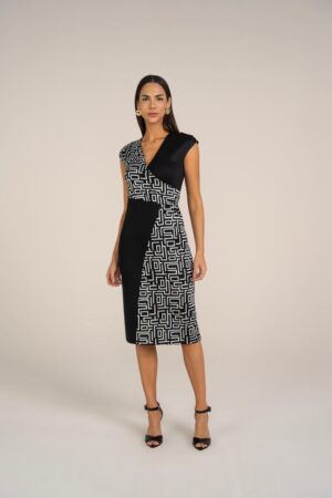 Vestido Ponto Roma Transpassado Com Monograma