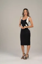 Vestido Midi Malha Ponto Roma Bicolor