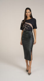 Blusa Crepe Manga Curta  Com Estampa Animal Print