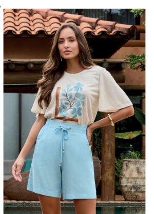 Blusa de Malha em Linho com Estampa de Flores 