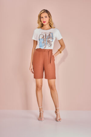 T-shirt Caribe Estampada Com Glitter e Bordado Galão
