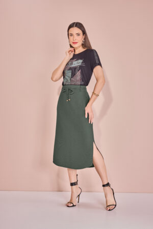 T-shirt Manga Curta com Detalhe em Lurex