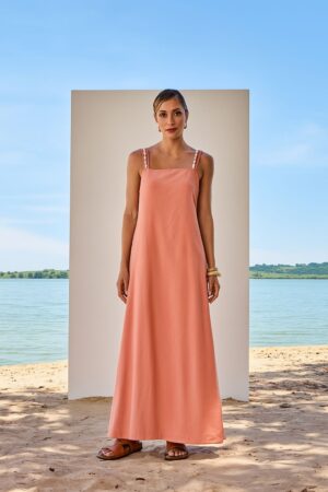 Vestido de Alça Larga com Contas