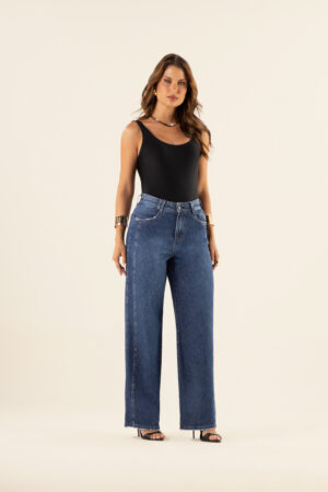 Calça Jeans Wide Leg com Bolso Lateral REF:163724