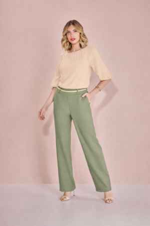 Calça Reta com Detalhe no Cós e Elástico REF:144648