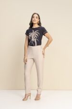 Blusa Composê Acetinada com Viscomalha Estampa Coqueiro REF:174732