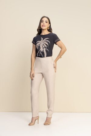 Blusa Composê Acetinada com Viscomalha Estampa Coqueiro REF:174732