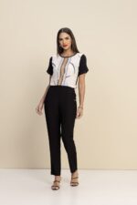 Blusa Composê Estampada em Acetinado e Viscolinho REF:174730
