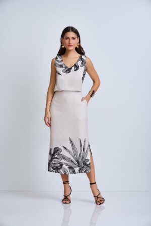 Conjunto em Crepe Estampado com Saia Midi e Blusa Decote V REF:360675
