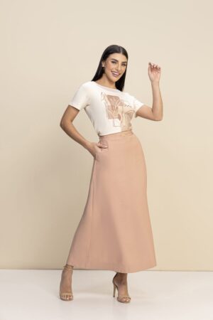 T-Shirt com Gola em Tule REF:184437