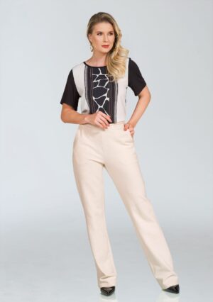 Blusa Composê Crepe e Viscomalha Bicolor Animal Print Ref: 174746