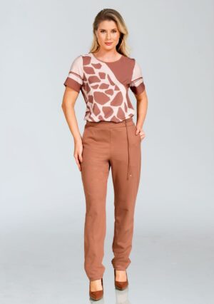 Blusa Composê Animal Print em Crepe e Viscomalha 174749