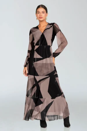 Vestido Midi com Tule Estampa Abstrata