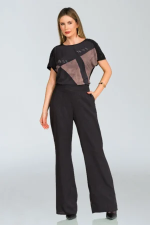 Blusa Composê em Crepe e Viscomalha com Brilho nas Mangas REF: 174769