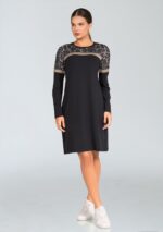 Vestido T-Shirt em Ponto Roma Manga Longa com Detalhe Animal Print REF: 033430