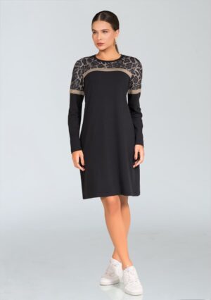Vestido T-Shirt em Ponto Roma Manga Longa com Detalhe Animal Print REF: 033430