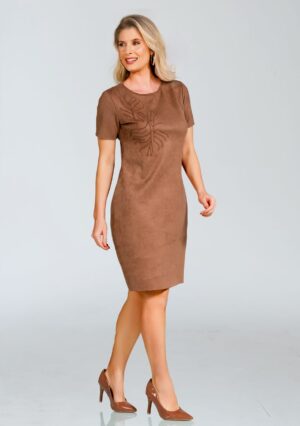 Vestido T-Shirt em Suede com Bordado REF:033428