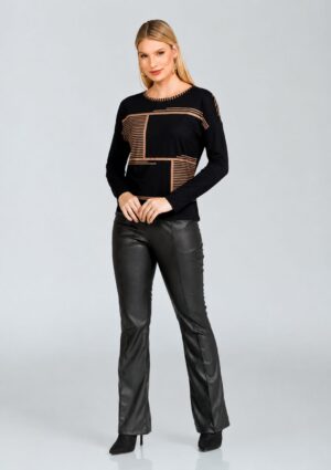 Blusa em Viscomalha Bicolor com Listras Manga Longa REF:184748