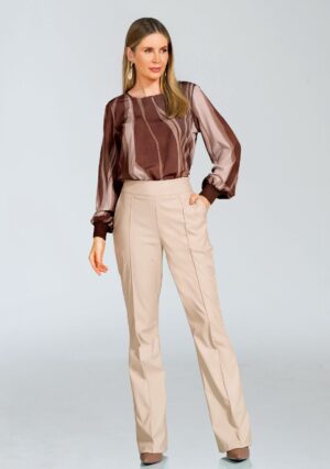 Blusa em Crepe com Listras Abstratas e Punho em Sanfona REF:174760