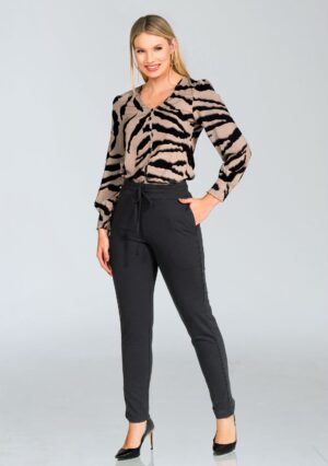 Blusa em Crepe com Listras Orgânicas Manga Longa e Punho com Elástico REF:174755