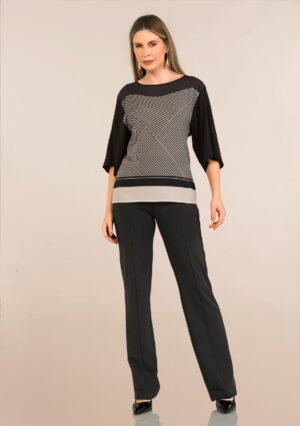 Blusa em Viscocrepe Estampa Lenço Manga 3/4 REf:174759