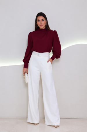 Camisa Feminina em Crepe Acetinado Gola Alta REF:174782